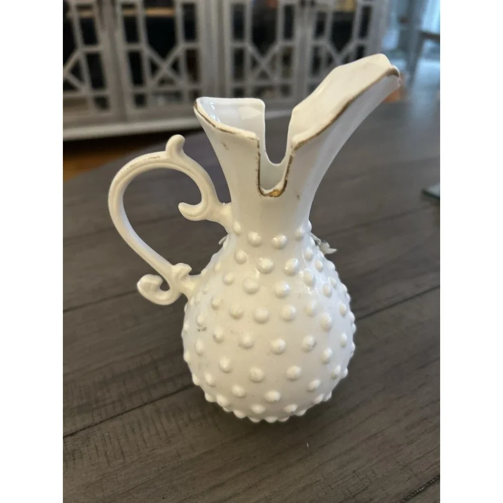 Vintage White 6 Inch White Hobnail Vase/ Pitcher